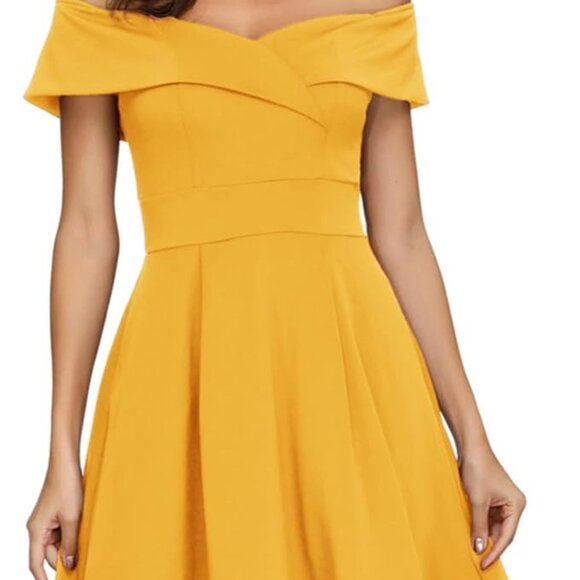 Radiant Yellow JASAMBAC High Low Off The Shoulder Cocktail Dress - Picture 1 of 5